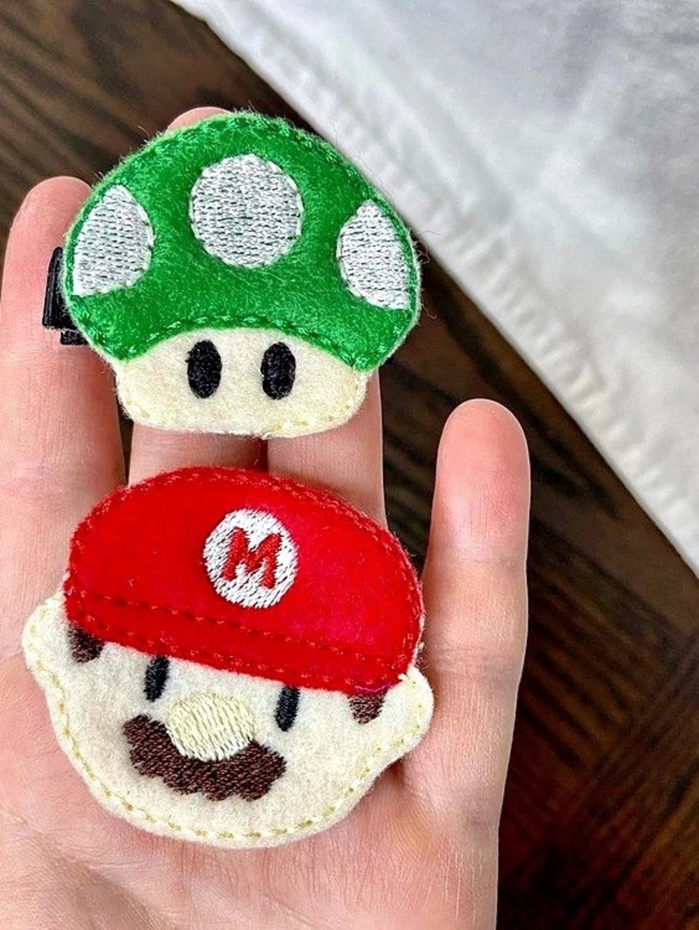 New Hand Crafted Mario Mushroom Hair Clips Set of 2 Nintendo Costume Halloween